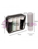 Козметична чанта за пътуване с шишета и стикери